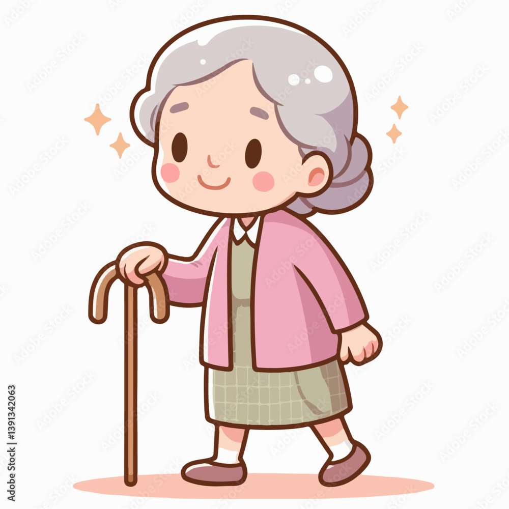 cartoon vector illustration of a grandmother carrying a stick cartoon vector illustration of a grandmother carrying a stick