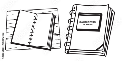 Recycled Paper Notebook Vector art illustration of a hand-drawn icon with abstract design elements
