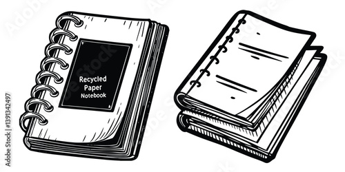 Recycled Paper Notebook Vector art illustration of a hand-drawn icon with abstract design elements