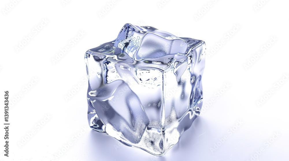 A perfectly formed crystal ice cube is distinctly isolated on a pristine white background, a remarkable creation brought to life by generative AI. The transparency and glistening surface of the ice A perfectly formed crystal ice cube is distinctly isolated on a pristine white background, a remarkable creation brought to life by generative AI. The transparency and glistening surface of the ice