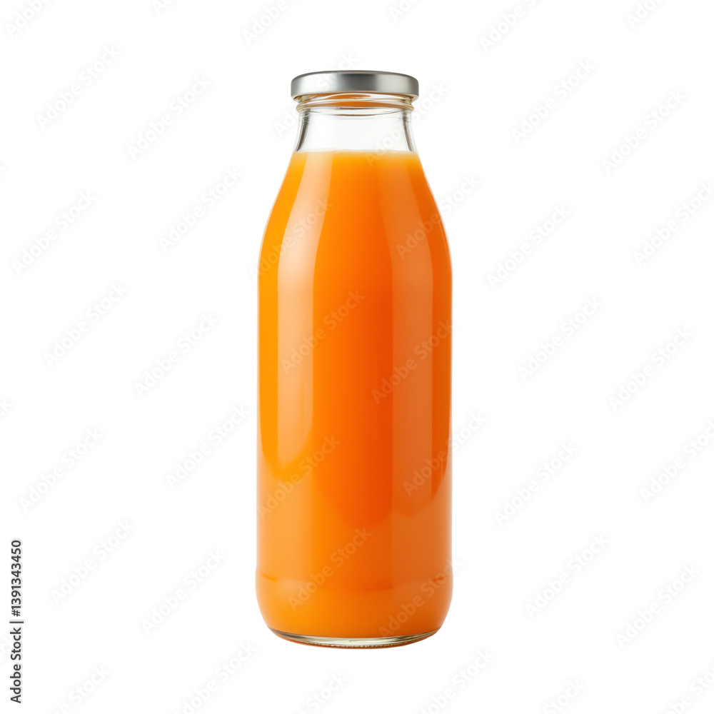 Freshly squeezed orange juice in a glass bottle. Freshly squeezed orange juice in a glass bottle.