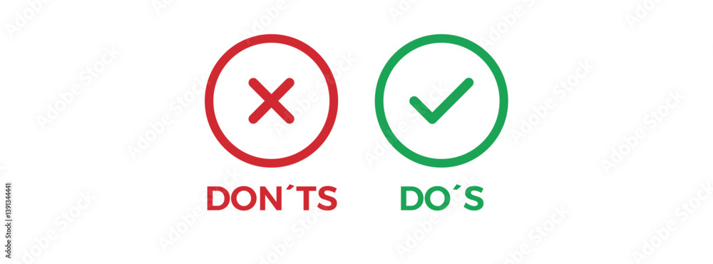 Dos and Don'ts Flat Vector Icons – Rules, Tips, Warnings, and Guidelines Illustration Set Dos and Don'ts Flat Vector Icons – Rules, Tips, Warnings, and Guidelines Illustration Set