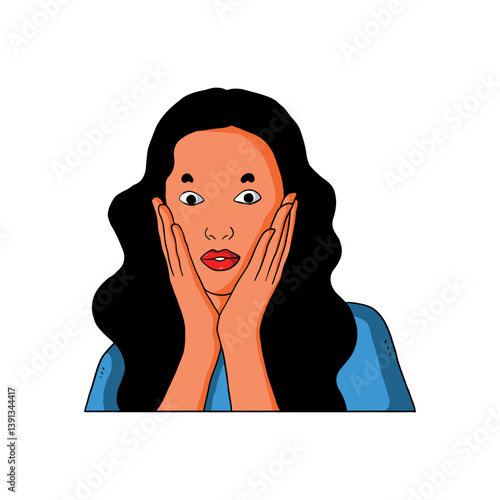 a young woman is shocked with bulging eyes.eps