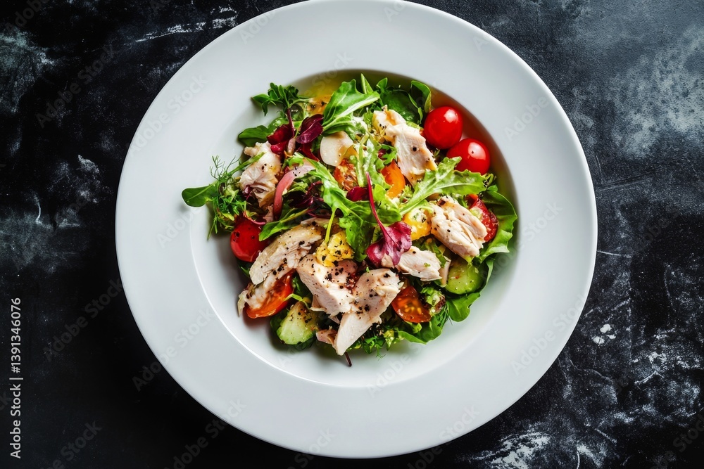 Fresh, vibrant salad with grilled chicken and vegetables Fresh, vibrant salad with grilled chicken and vegetables