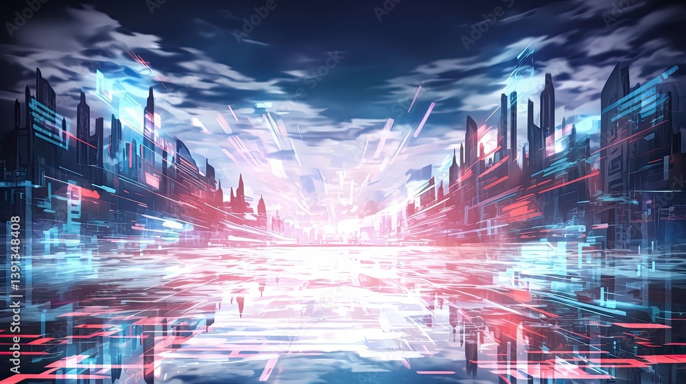 Fototapeta premium Futuristic cityscape showcasing innovative architecture and advanced technology against a dazzling skyline in a sci-fi inspired environment