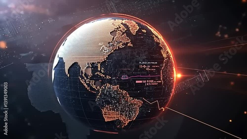 A digital globe showcasing global data flow with vibrant graphics and abstract background elements