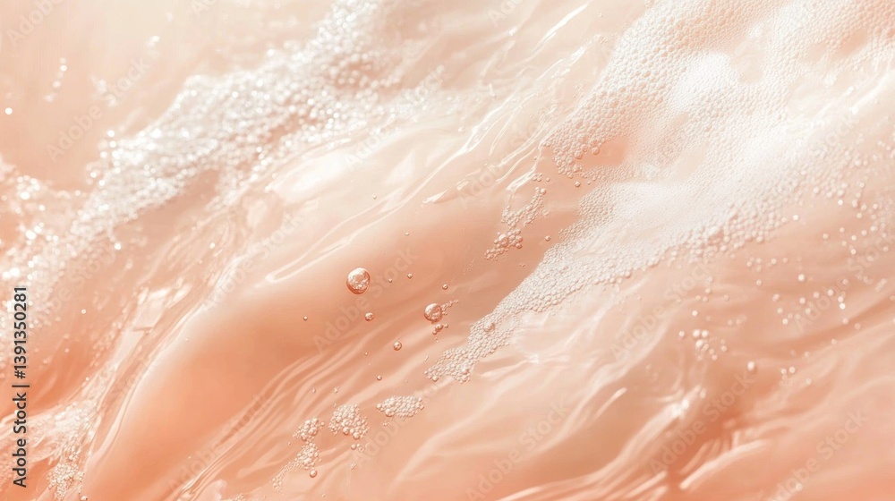 Fototapeta premium Soft, flowing water with bubbles in a peachy hue, creating a calming visual effect.