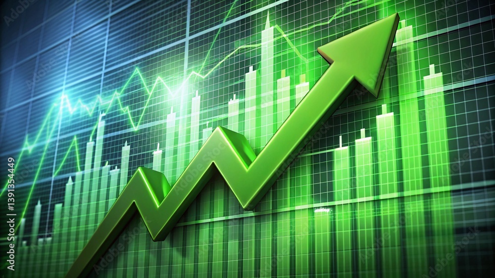 Green arrow pointing upward on financial graph Green arrow pointing upward on financial graph