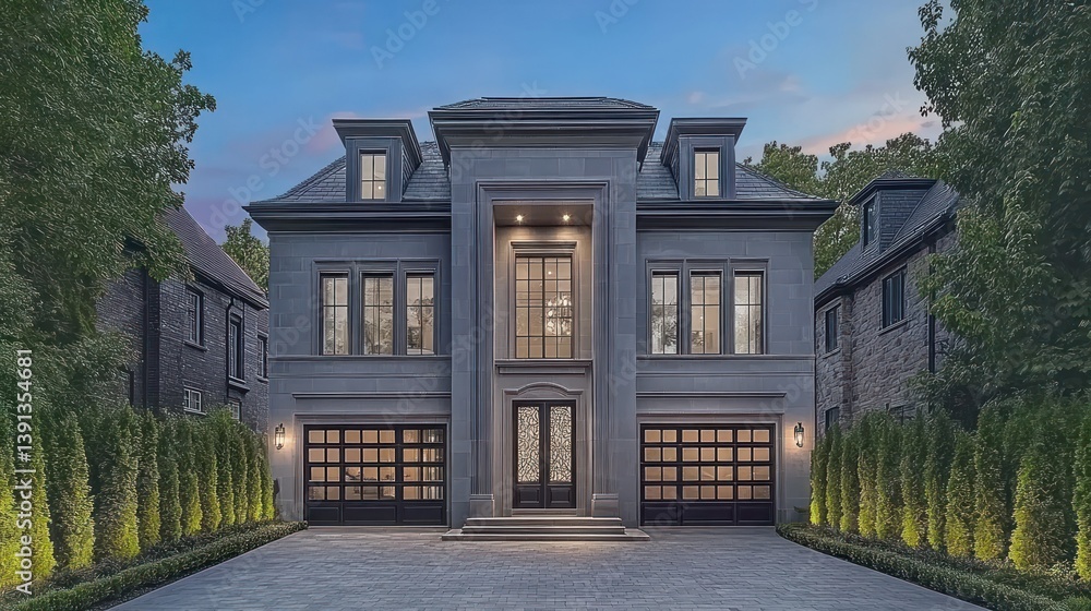 A large luxury home with a decorative facade and driveway A large luxury home with a decorative facade and driveway