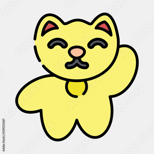 Icon maneki neko cat. Japan elements. Icons in filled line style. Good for prints, posters, logo, advertisement, infographics, etc.