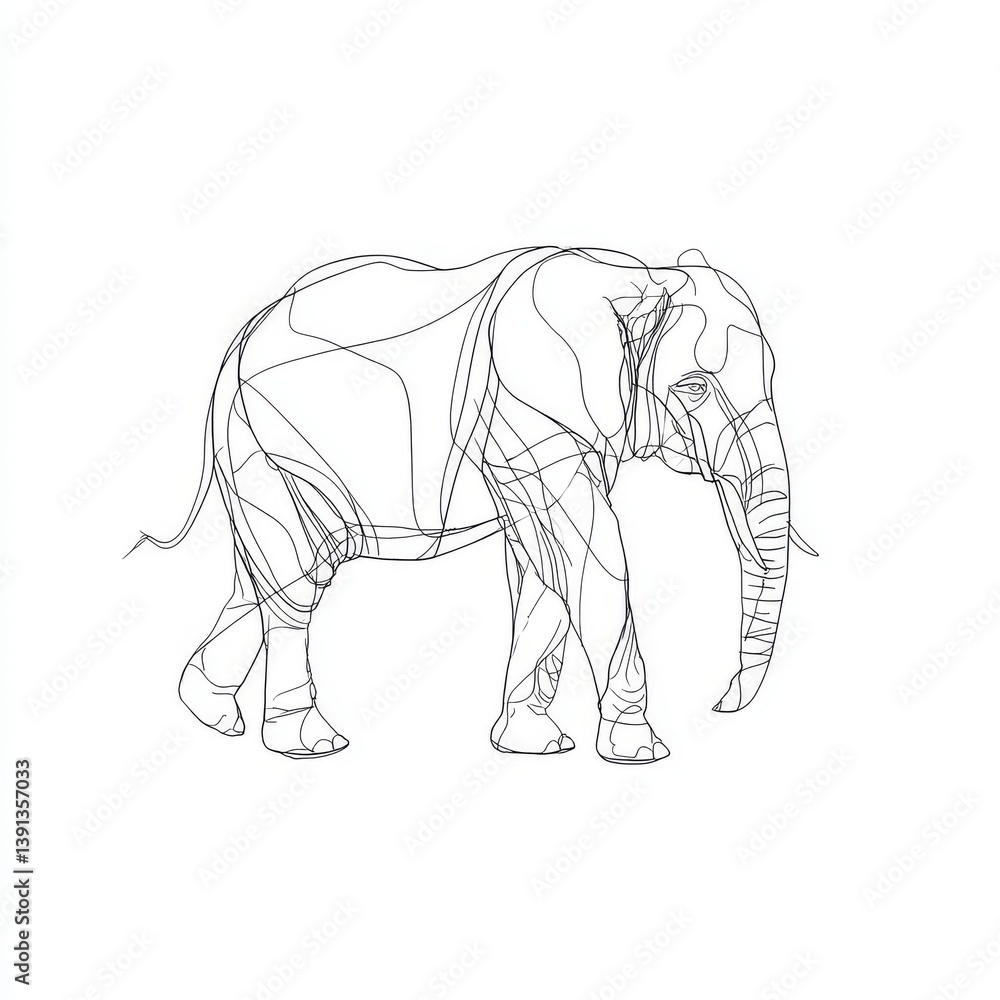 Obraz premium One continuous line drawing of a elephant. Animal concept. Single line draw design vector graphic illustration.