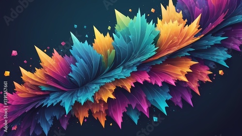 Vibrant particles forming a crystalline fractal shape, ultra-sharp detail, cool color palette