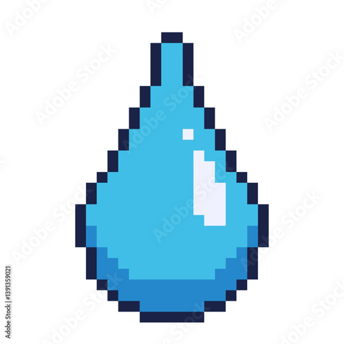 Single Drop of Water, Pixel Art Icon, Isolated