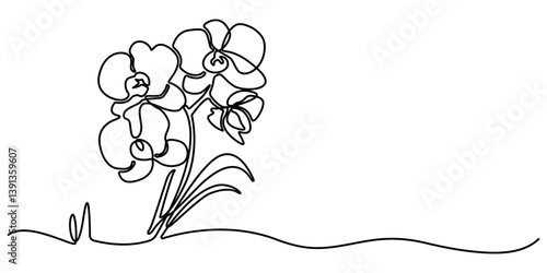 Single continuous line drawing orchid flower. Hand drawn orchid flowers. Minimalist art vector minimalism. Adding beauty to the interior of the room. One line design vector illustration.