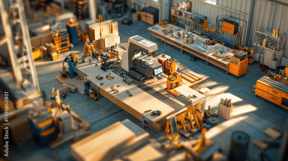 Factory workers operate robotic arm in workshop Factory workers operate robotic arm in workshop