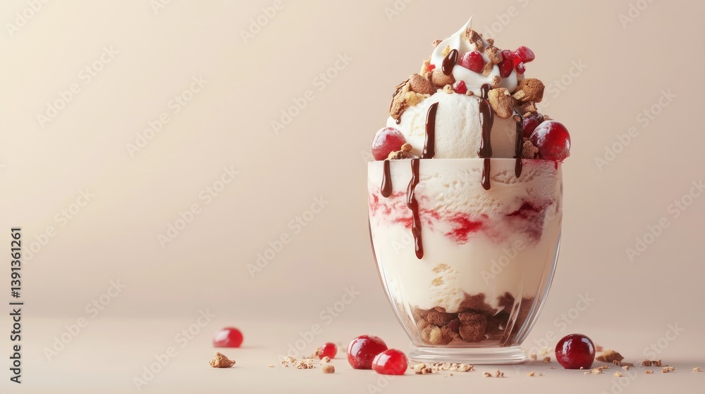 Cranberry ice cream sundae dessert studio shot Cranberry ice cream sundae dessert studio shot