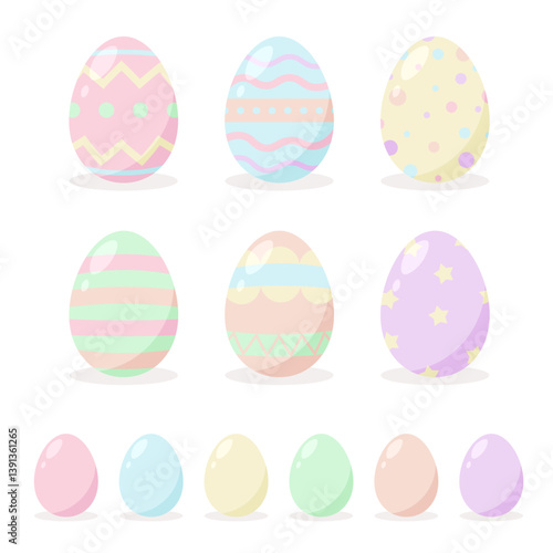 Photography Easter Eggs, six colorful decorated painted and dyed easter eggs, six plain east