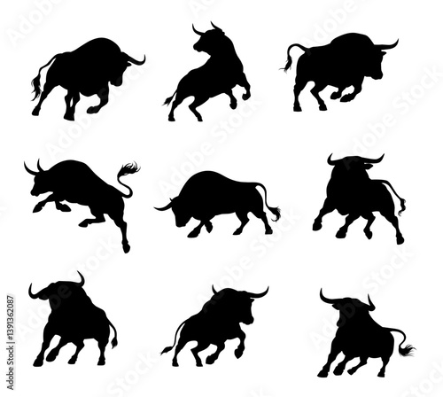  Silhouette bull matador illustration collection. vector. editable