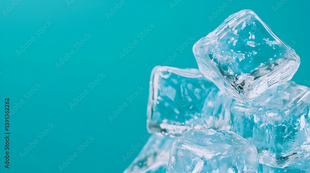 Translucent Ice Cubes on Teal Background Translucent Ice Cubes on Teal Background