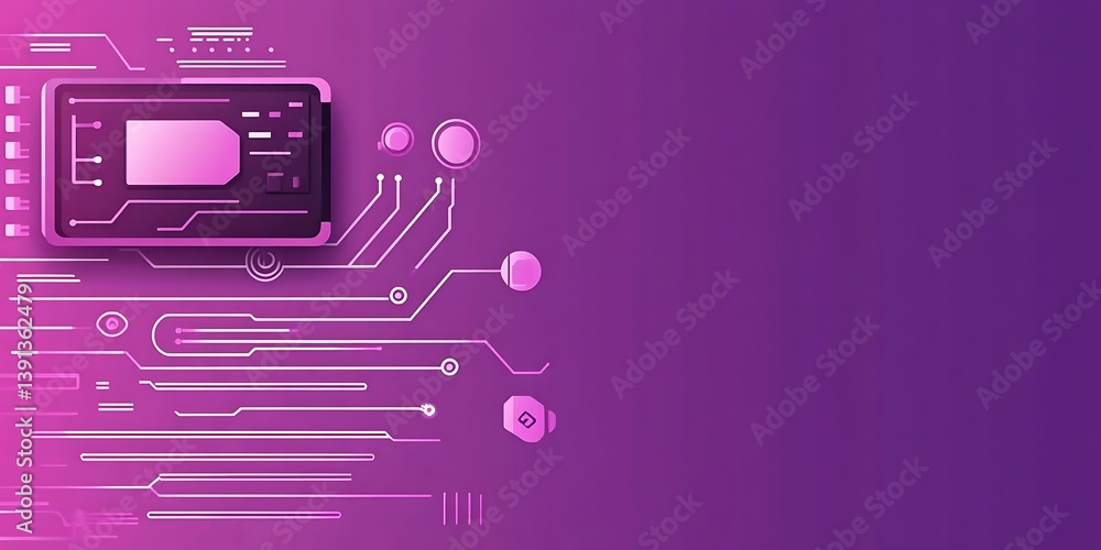 Electronic Circuit Board Design with Processor on Gradient Violet Backdrop Electronic Circuit Board Design with Processor on Gradient Violet Backdrop