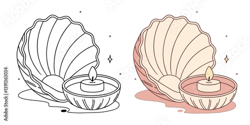 Seashell Candle Holder Candlestick with candle art design, vector object 