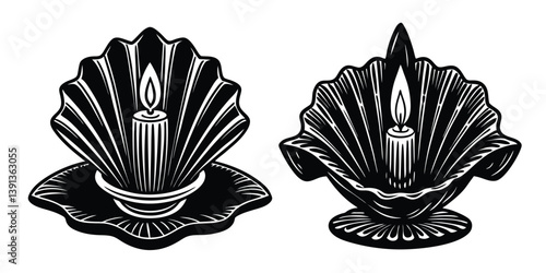 Seashell Candle Holder Candlestick with candle art design, vector object 