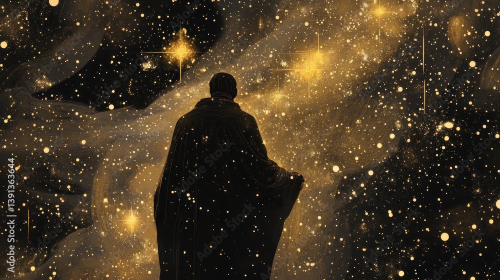Cosmic Dreamer Man gazes at nebula, starfield backdrop, fantasy art Cosmic Dreamer Man gazes at nebula, starfield backdrop, fantasy art