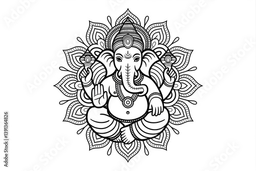 Ganesha Mandala:  Intricate Line Art of the Hindu God