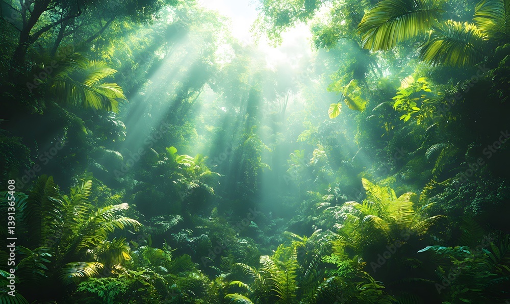 Obraz premium Dense tropical rainforest immersed in darkness, evoking mystery and wild nature. Ideal for themes of adventure or isolation. 