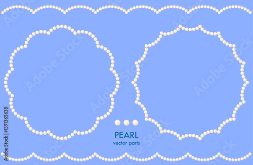 PEARLE VECTER PARTS. Graphic material of frames using illustrations of pearls. Wedding, greeting cards, luxury decoration.Not AI.