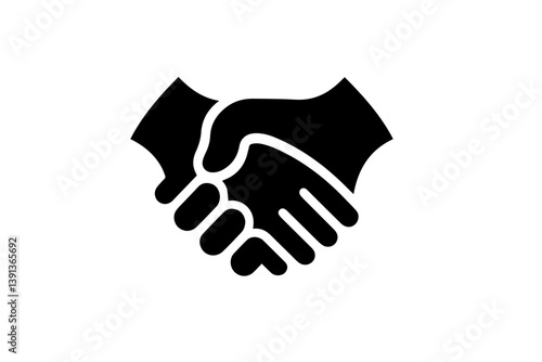solid black handshake icon on white isolated on white background.