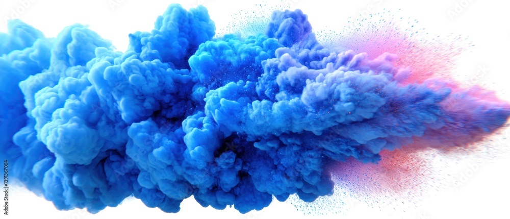 Ethereal explosion of vibrant blue and pink powder against a clean white backdrop creating a dynamic and artistic visual effect perfect for design