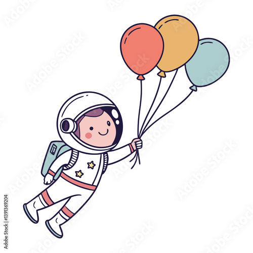 Cute Astronaut Floating With Colorful Balloon
