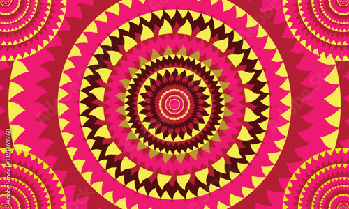 Vector hand drawn Ethnic mandala with colorful tribal ornament isolated on white background..beautiful color of abstract background.Mandala hot Pink.