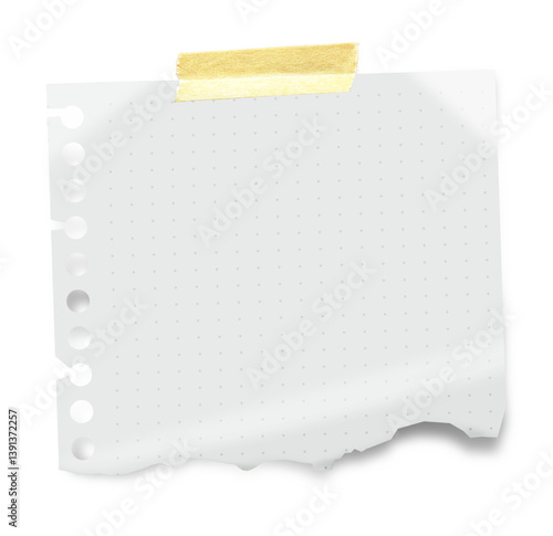 Dotted graph paper with grid. White grid notepaper journal sticker. Real notepad with grid line isolated
