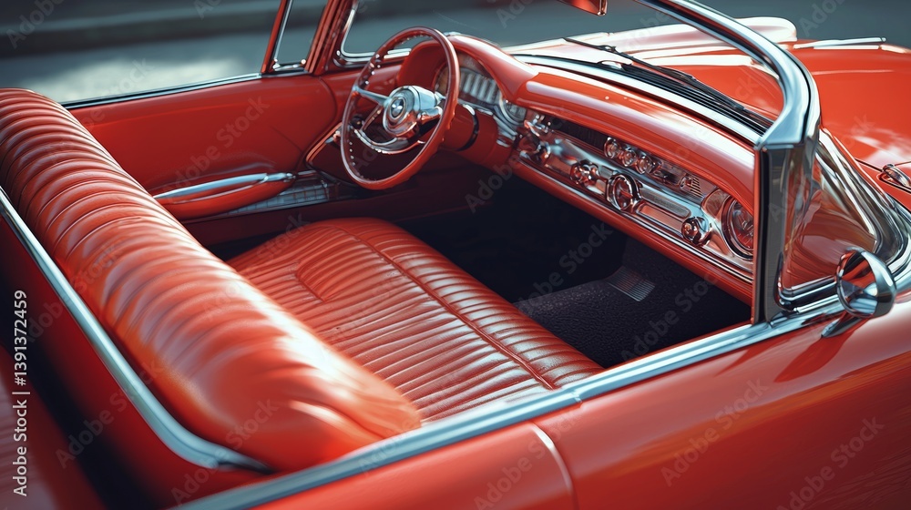 Naklejka premium Retro Inspired Car Interior Featuring Bold Cushions and Smooth Finishes