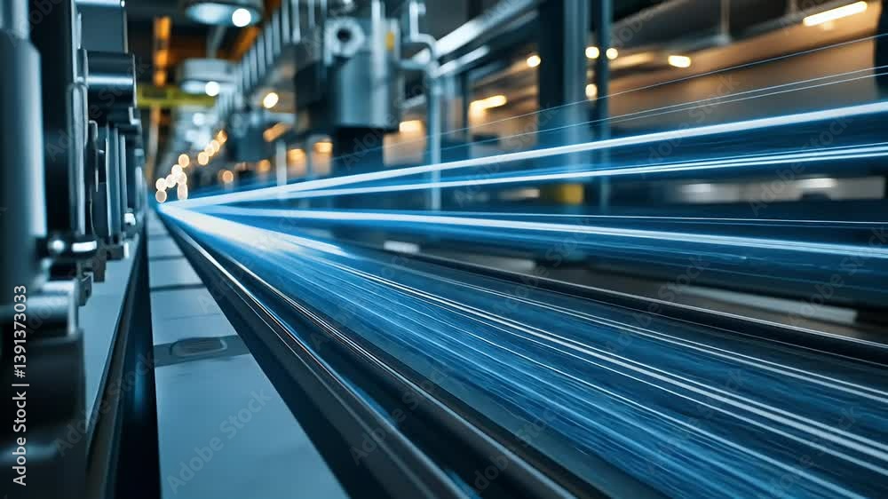 Abstract Blue Light Trails Over Industrial Machinery In Motion Creating A Dynamic Futuristic Display Abstract Blue Light Trails Over Industrial Machinery In Motion Creating A Dynamic Futuristic Display