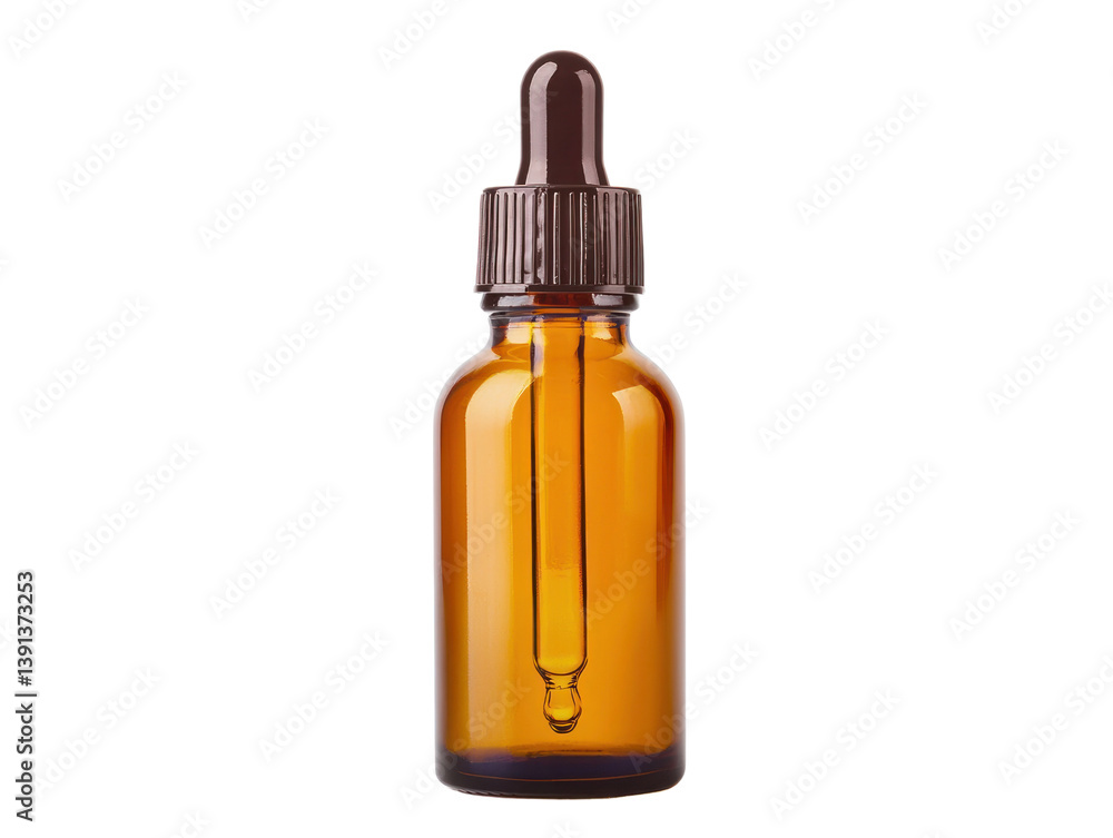 Amber dropper bottle on cutout background product photography studio setting clean aesthetic Amber dropper bottle on cutout background product photography studio setting clean aesthetic