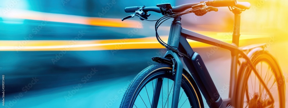 Fototapeta premium Sleek Electric Bicycle with Motion Blur at Urban Environment