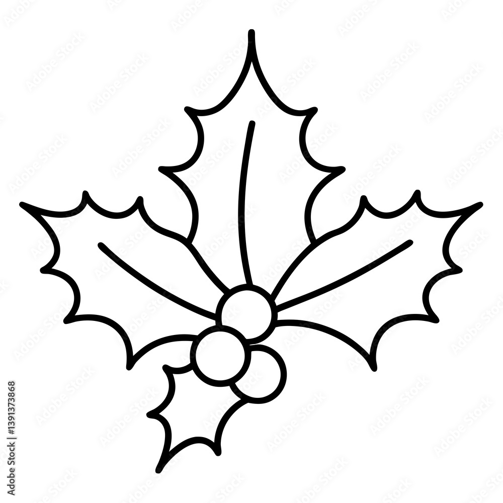 Naklejka premium Christmas Holly Line Art