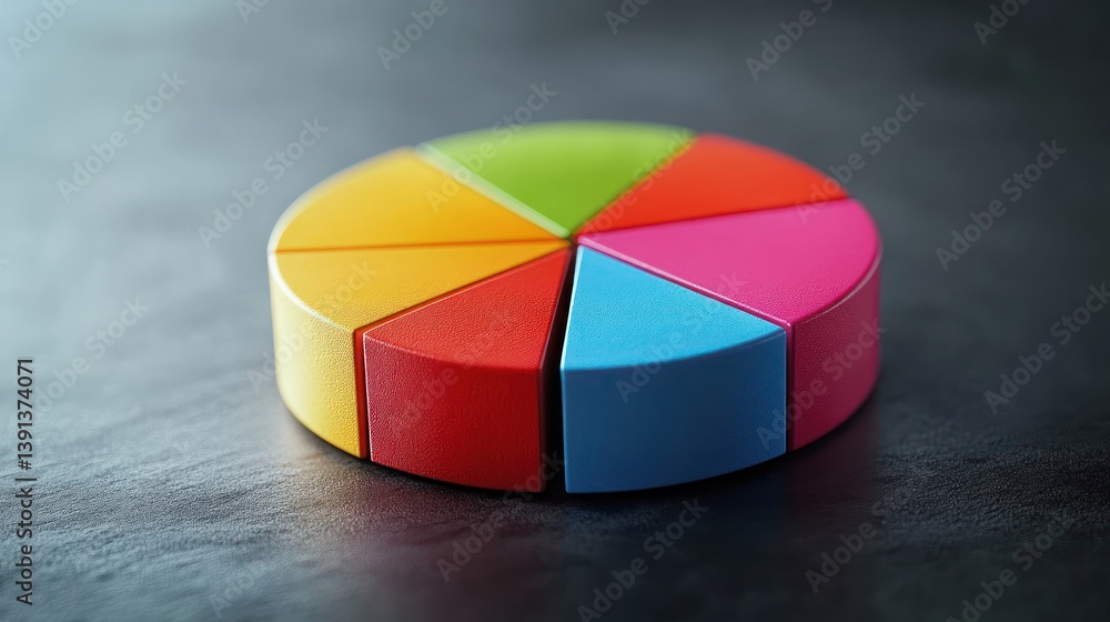 Obraz premium Colorful pie chart data analysis on dark surface
