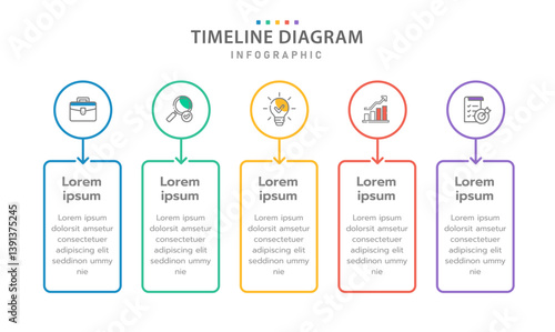 Infographic 5 Steps Modern Timeline diagram with rectangles and topics, presentation vector infographic timeline design layout.