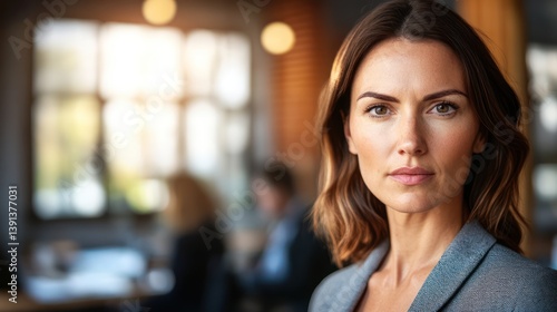 Confident businesswoman portrait, office background, serious expression, professional headshot Free Download Confident businesswoman portrait, office background, serious expression, professional headshot - GFXLoad