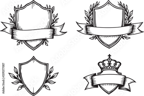 Heraldic Crest & Laurel Wreath SVG Bundle | Vintage Shield Emblems & Ribbon Banner Clipart | Vector Design for Logos, Certificates & Crafts


