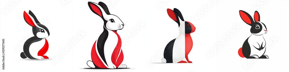 Obraz premium Simple Flat Vector Logo Depicting Peaceful Rabbit in Modern Design Style