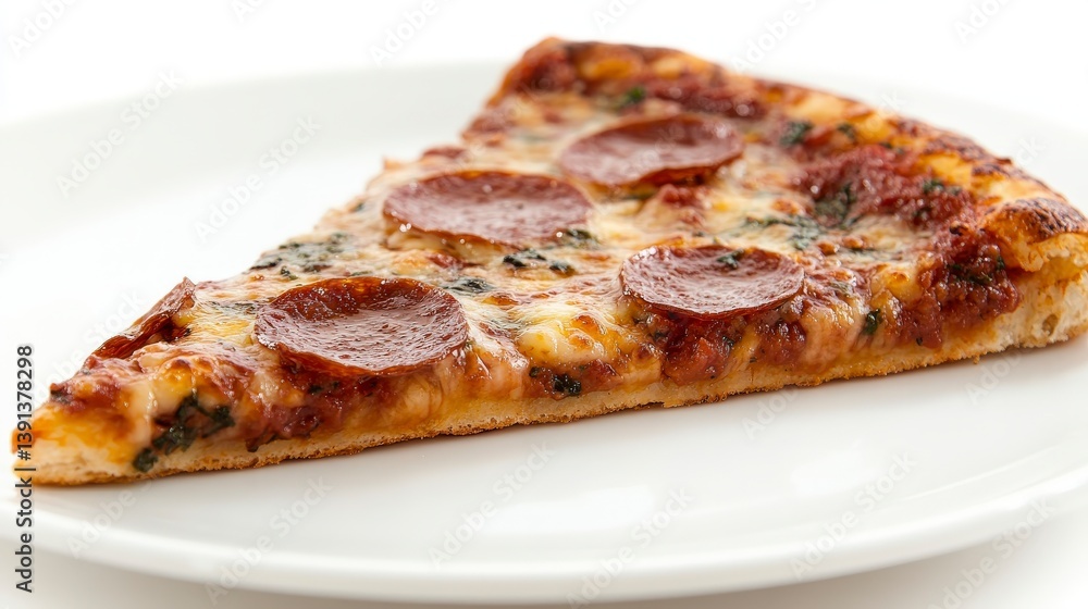 Sharp, in-focus top view of pepperoni pizza on a plate with clipping path, isolated on white background, ideal for food packaging and restaurant menu concepts. Sharp, in-focus top view of pepperoni pizza on a plate with clipping path, isolated on white background, ideal for food packaging and restaurant menu concepts.