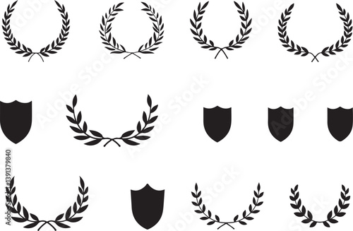 Heraldic Crest & Laurel Wreath SVG Bundle | Vintage Shield Emblems & Ribbon Banner Clipart | Vector Design for Logos, Certificates & Crafts

