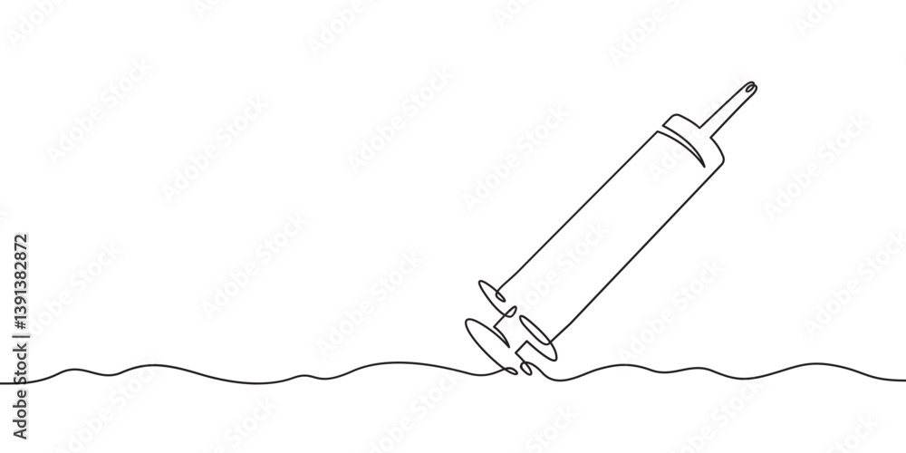 Continuous one line drawing medical syringe. Clean syringe. Continuous one line drawing medical syringe. Clean syringe.
