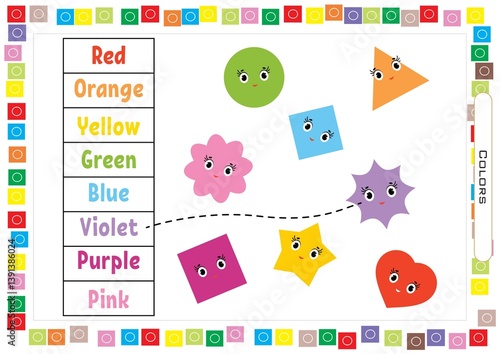 Worksheets for children – kids activity – match colors  and pictures