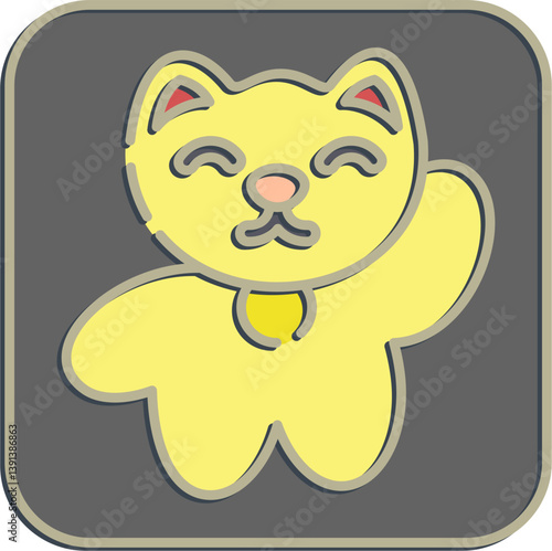 Icon maneki neko cat. Japan elements. Icons in embossed style. Good for prints, posters, logo, advertisement, infographics, etc.